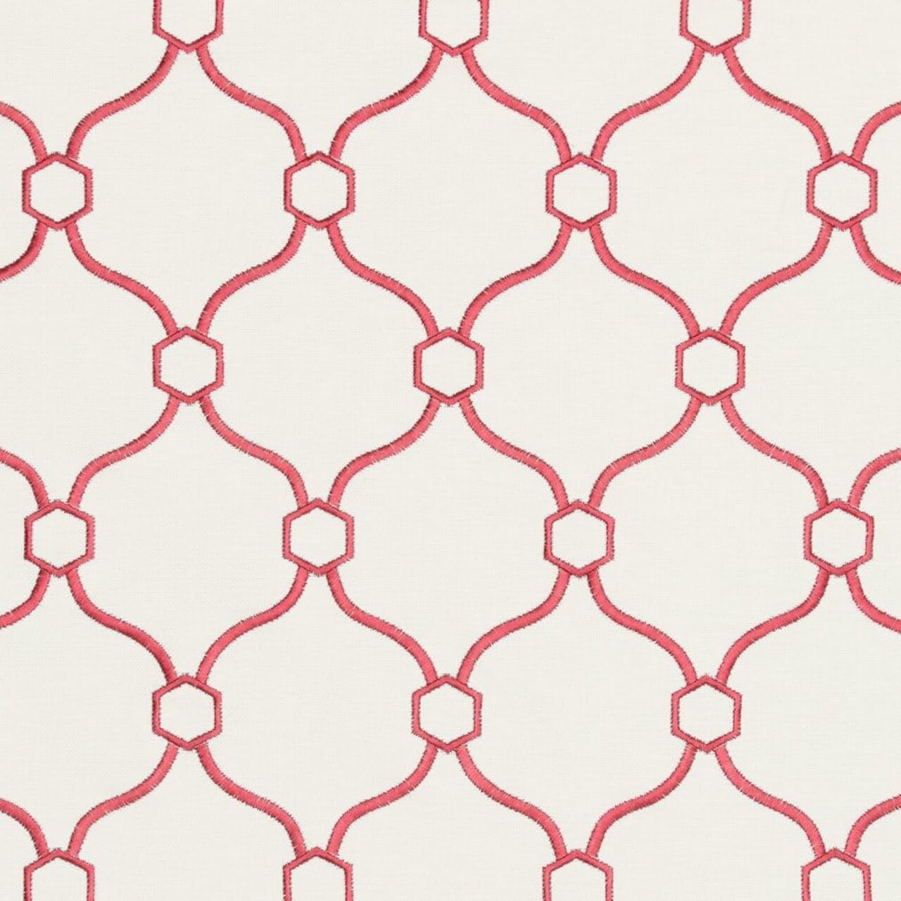 Pink Embroidery Geometric Woven Pattern Upholstery Fabric by The Yard - SKU: Barwick Coral